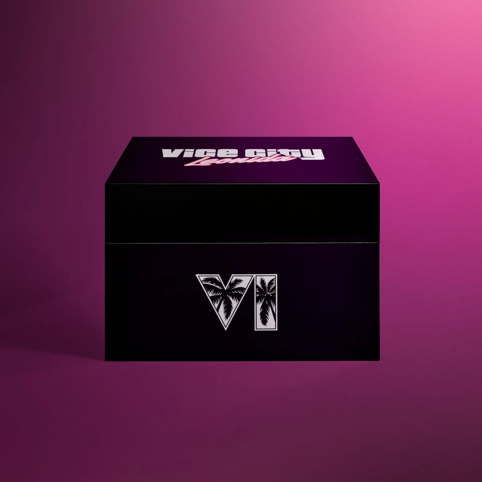 Closed black box with the Vice City Leonida logo on the lid and the VI on the front