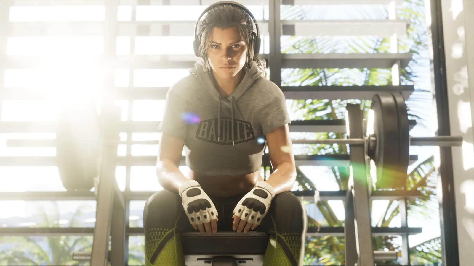 Training in a backlit gym.